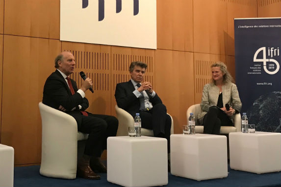 Richard Haass, Thierry de Montbrial, and Sophie Pedder during the public event "The Changing Political Agenda and Role of Think Tanks in the Next Decade."